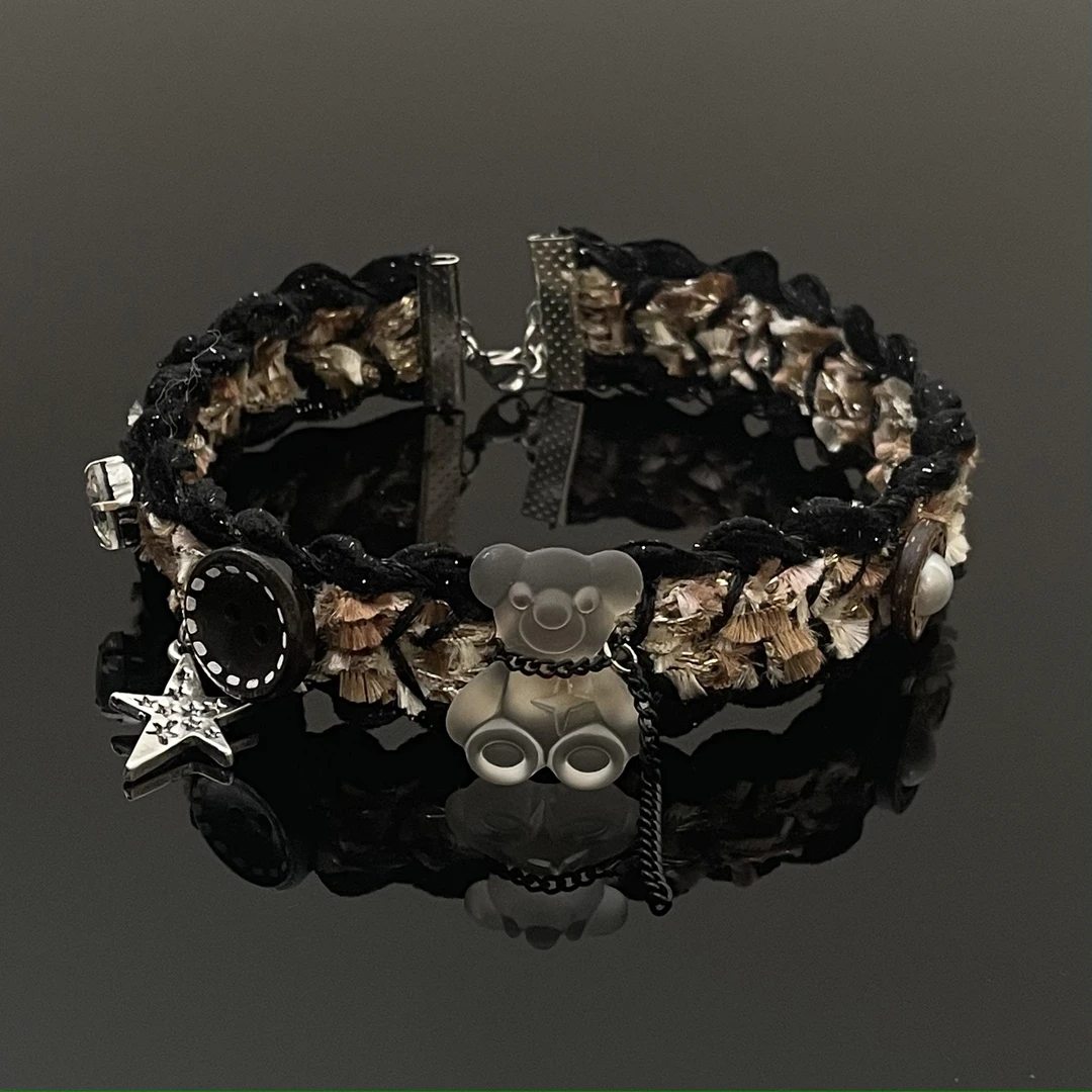 合金布艺项链 X2820-1美拉德毛绒时尚百搭个性复古欧美小熊项链