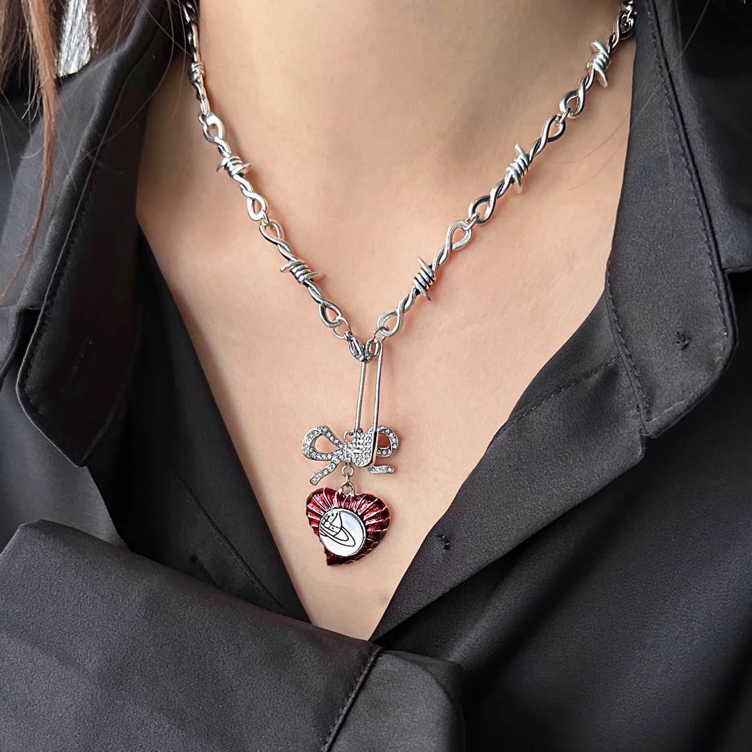 合金项链 X5112-1小众个性精致百搭轻奢甜酷潮流轻奢别针爱心项链