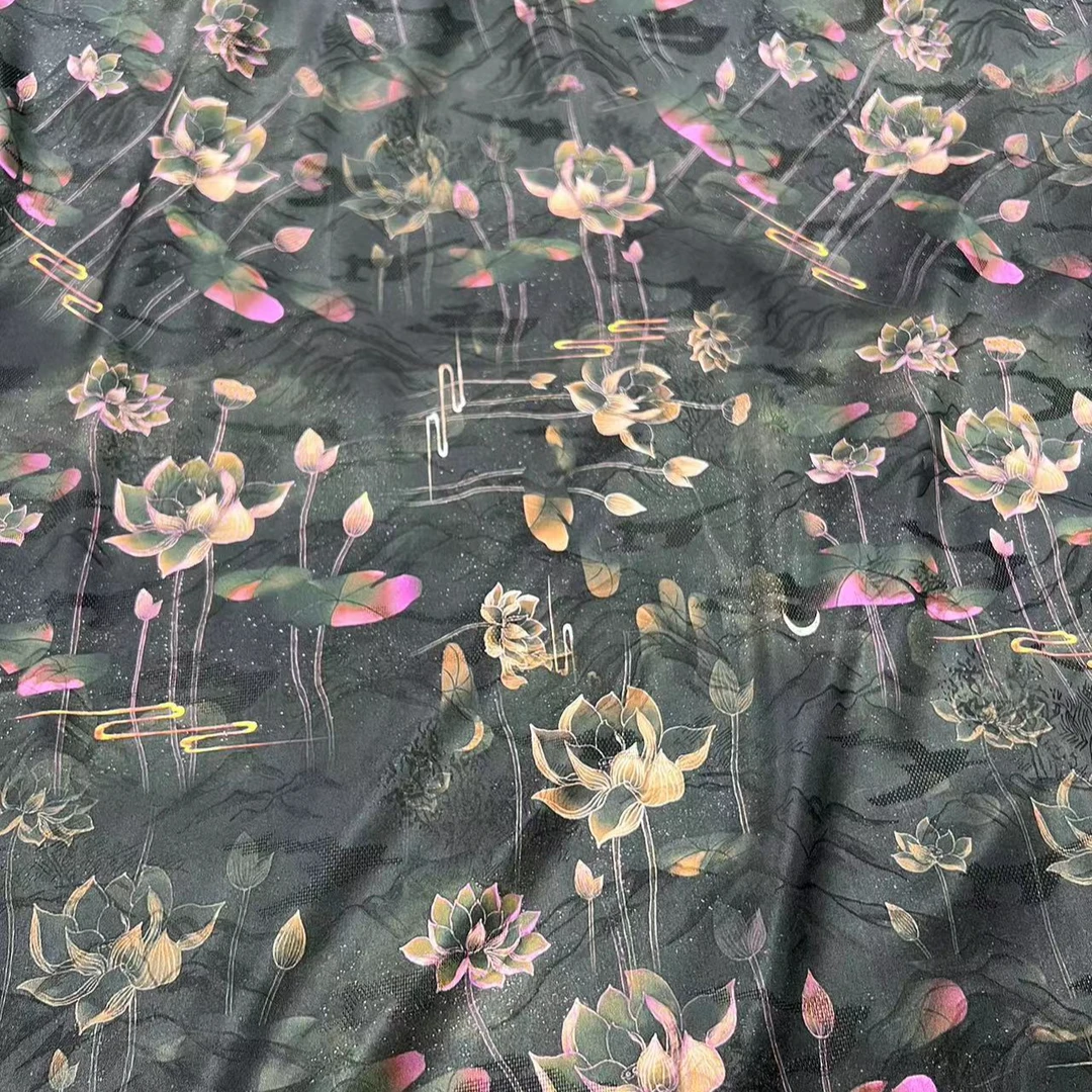 B【星空荷花】香云缎透孔花萝双面双色面料，不支持退换