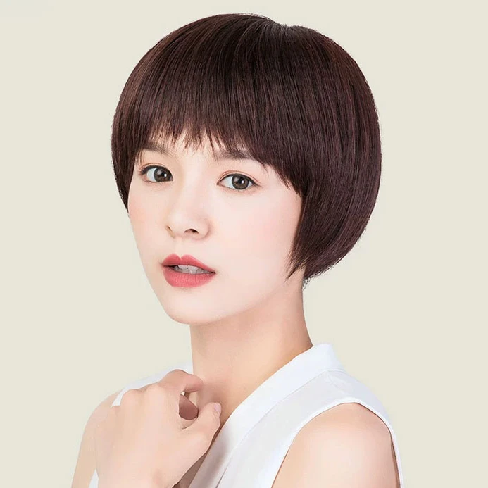 减龄波波头中老年女士蓬松增发量假发套全真人发丝遮白发