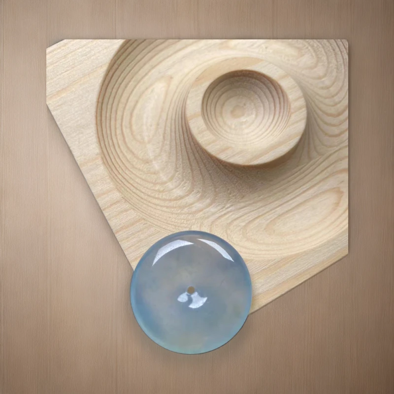 翡翠平安扣冰透镶嵌平安无事通透飘绿俏色高冰种雪花棉幽灵雕紫色