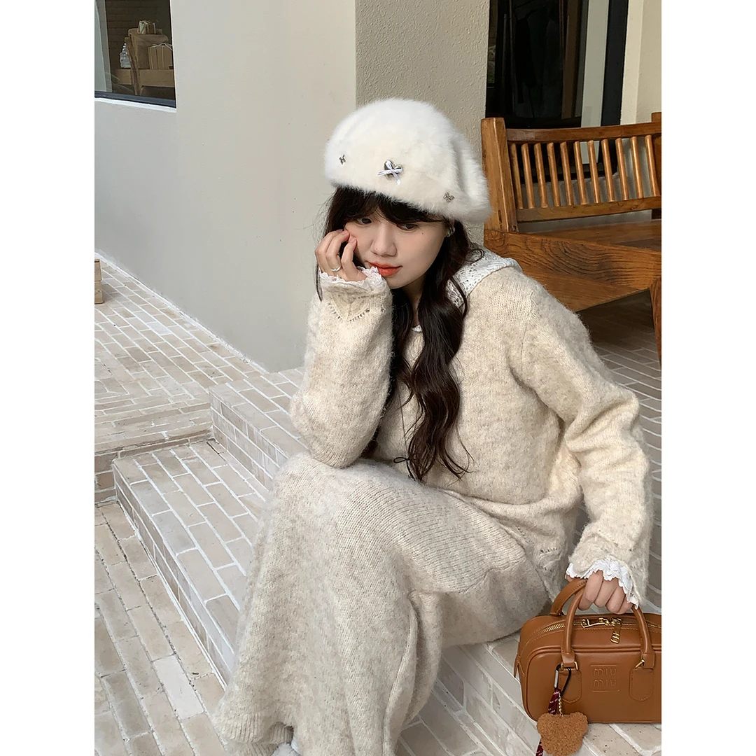 【现货】米米子“浓浓燕麦奶”定制毛衣半裙针织时尚套装秋冬时尚新款