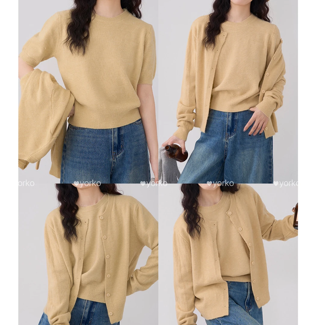 【精致女主】韩系温柔圆领百搭圆领两件套毛衣针织衫