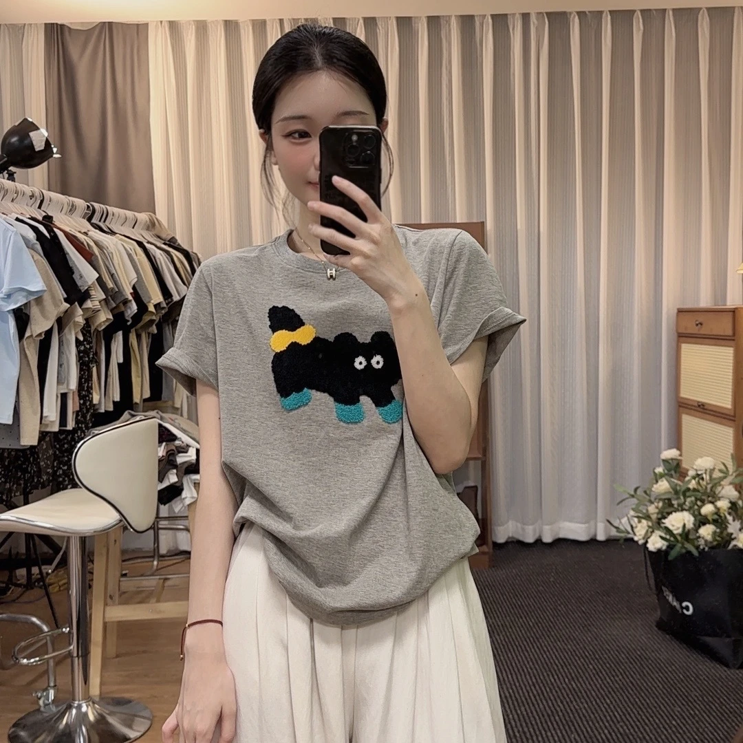 sweet c【蝴蝶结猫咪】W530#短袖T恤女正肩女夏季百搭休闲