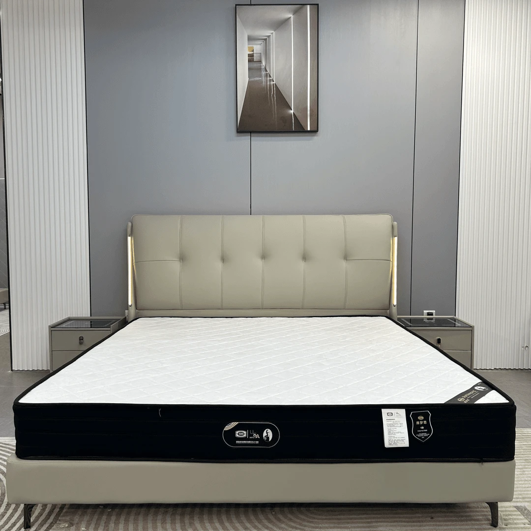 【牛哥严选】C-903实木双人大床皮艺软包简约主卧轻奢头层真皮床