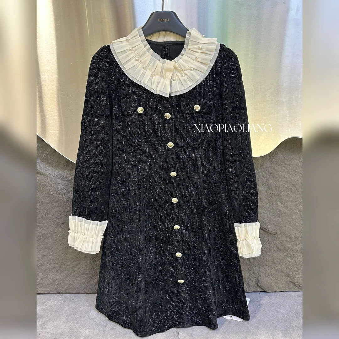 【清仓】法式时尚小香风赫本风减龄蕾丝拼接撞色显瘦连衣裙2406#0.1