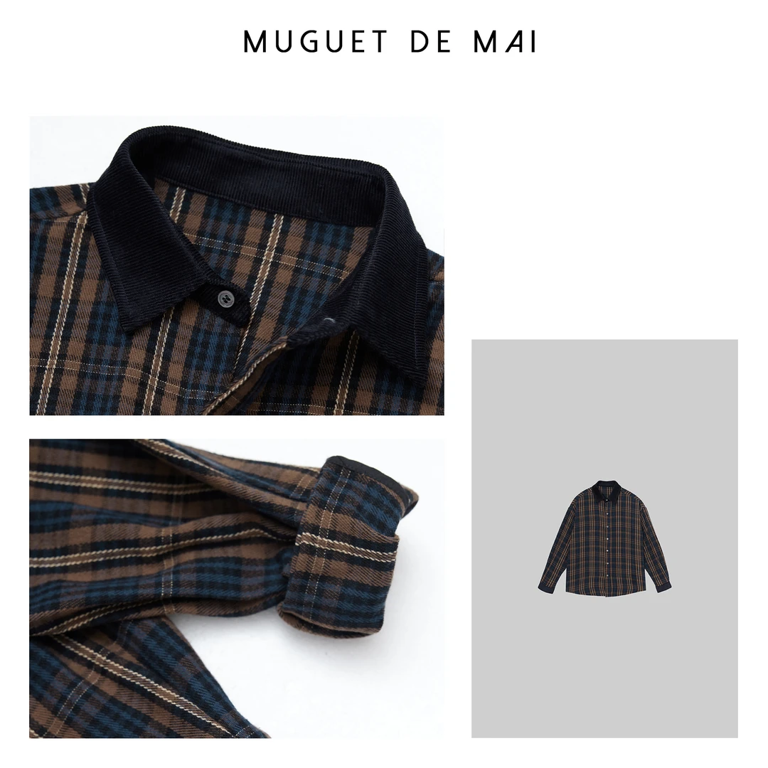 【MGDM】单排扣翻领格子衫灯芯绒配拼接 25春 YJW24368