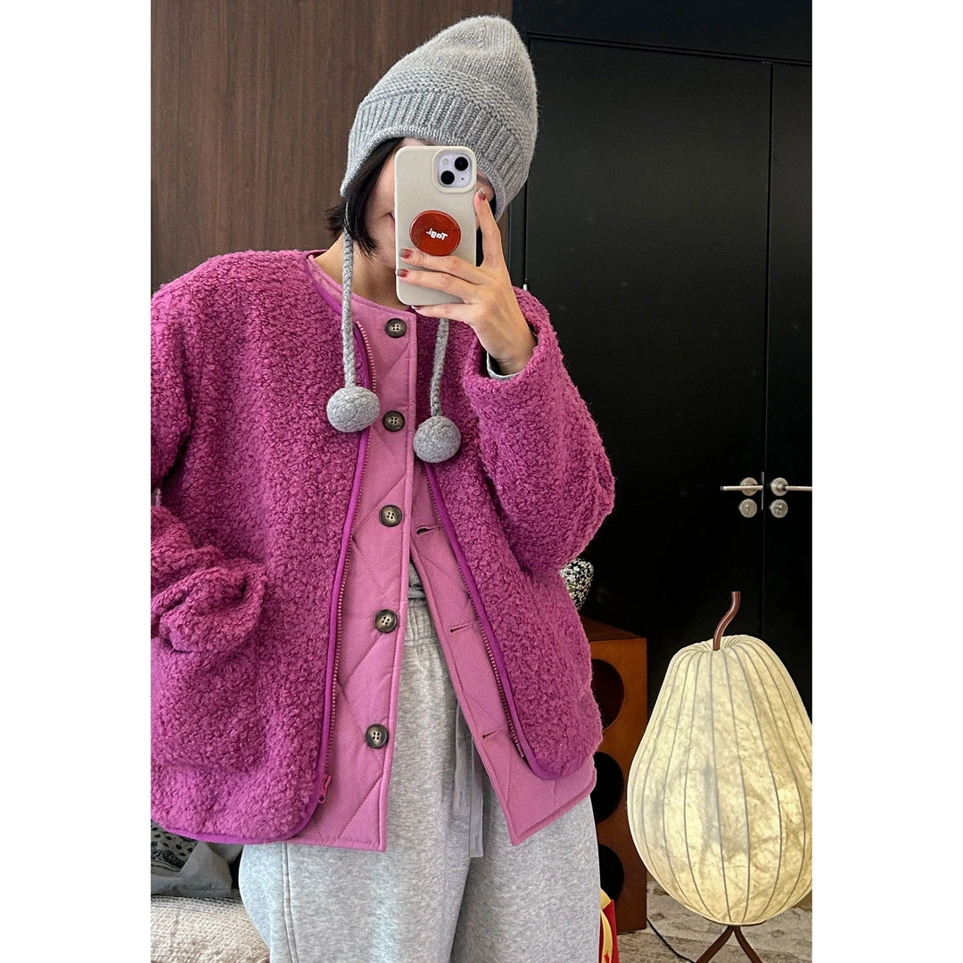 【MGDM】圈圈羊毛树莓紫羊羔毛外套女2024秋冬DDJ24480