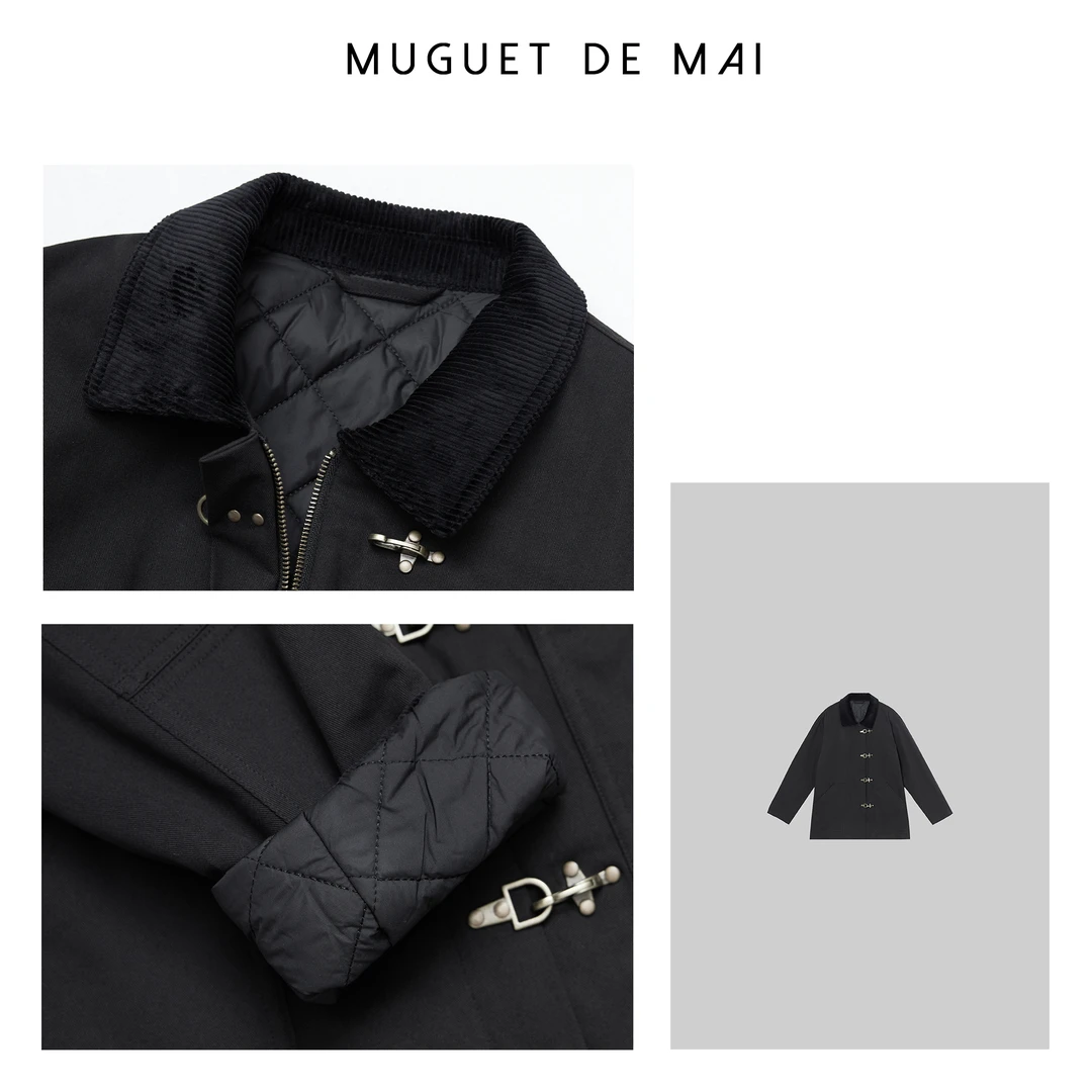 【MGDM】黑色棉服外套飞机扣夹克 LFB24370