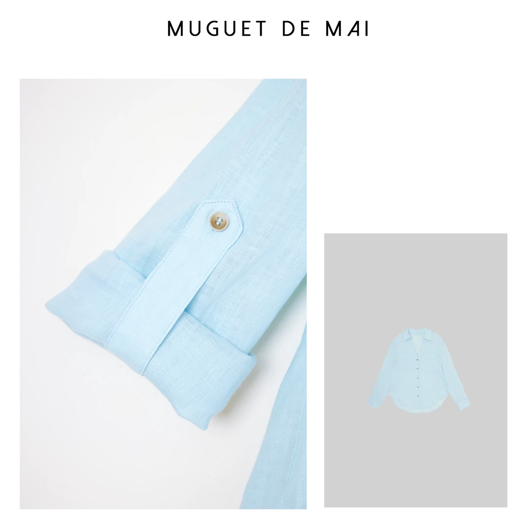 【MGDM】100％雨露亚麻色织衬衫 蓝衬衫 TY24002长袖