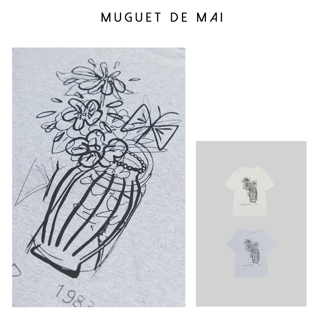 【MGDM】精梳棉印花短袖花朵T恤 LFB24082