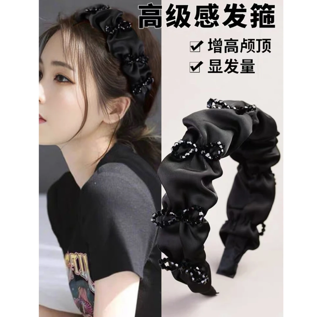A97新款串珠蝴蝶结发箍女款高级感洋气时尚宽边百搭缎面头箍发捆