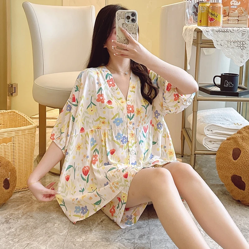 棉绸睡衣女士夏季短袖短裤夏天薄款绵绸休闲可外穿家居服套装开衫
