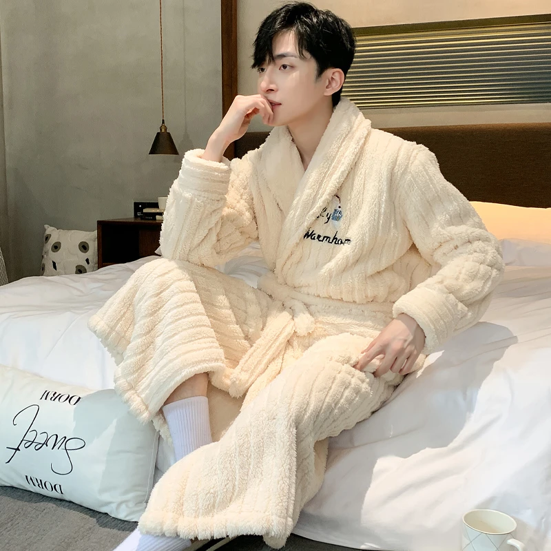 新款睡衣男士睡袍男款秋冬款冬季珊瑚绒加厚加绒法兰绒浴袍长款