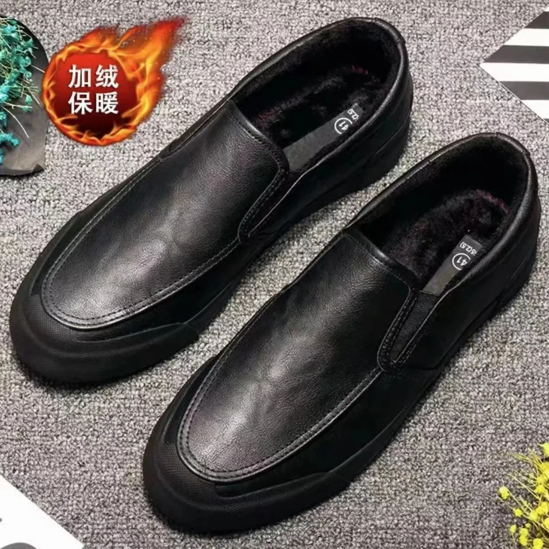 男士秋冬新款一脚蹬棉鞋休闲皮鞋时尚百搭低帮软底软面板鞋/6675