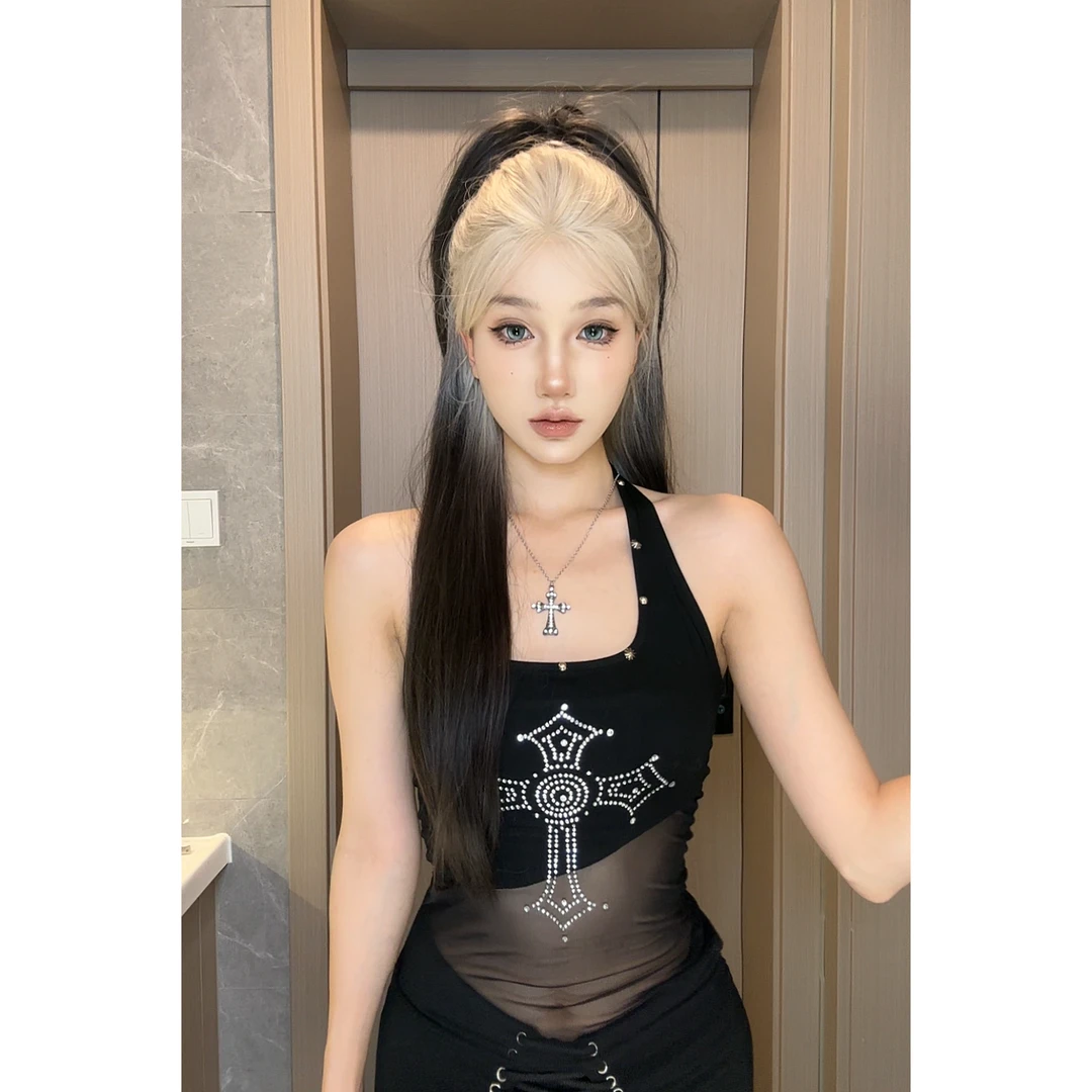 【双子座•黑金】假发女中分渐变长直发暹罗猫发色辣妹感时尚整顶发