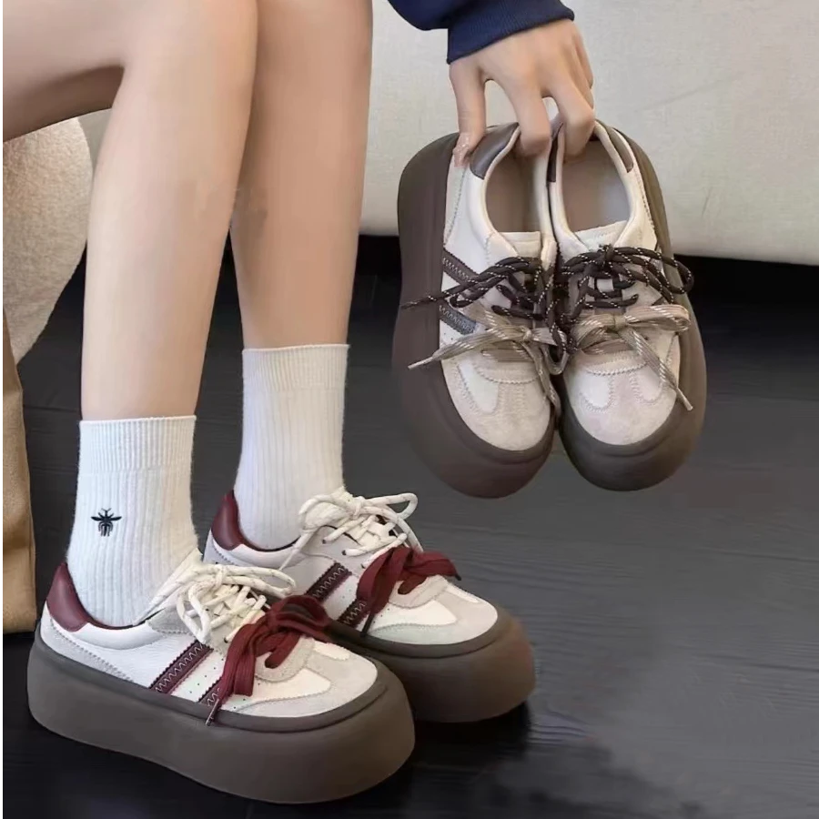 【秋意】厚底系带德训鞋舒适运动休闲鞋板鞋7635