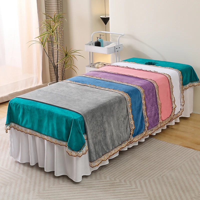 宝宝绒床单美容院专用柔软美容床单加厚冬季美容床纯色蕾丝边床单