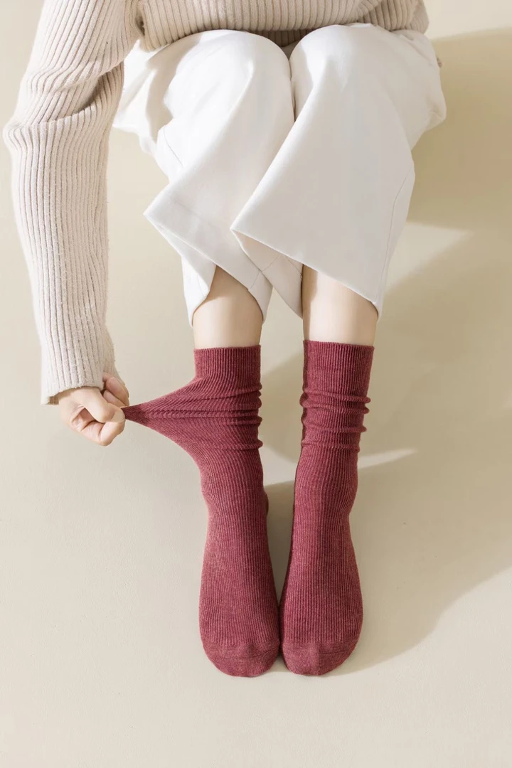 男女 精纺羊毛堆堆袜 保暖 百搭袜子 针织防臭纯色