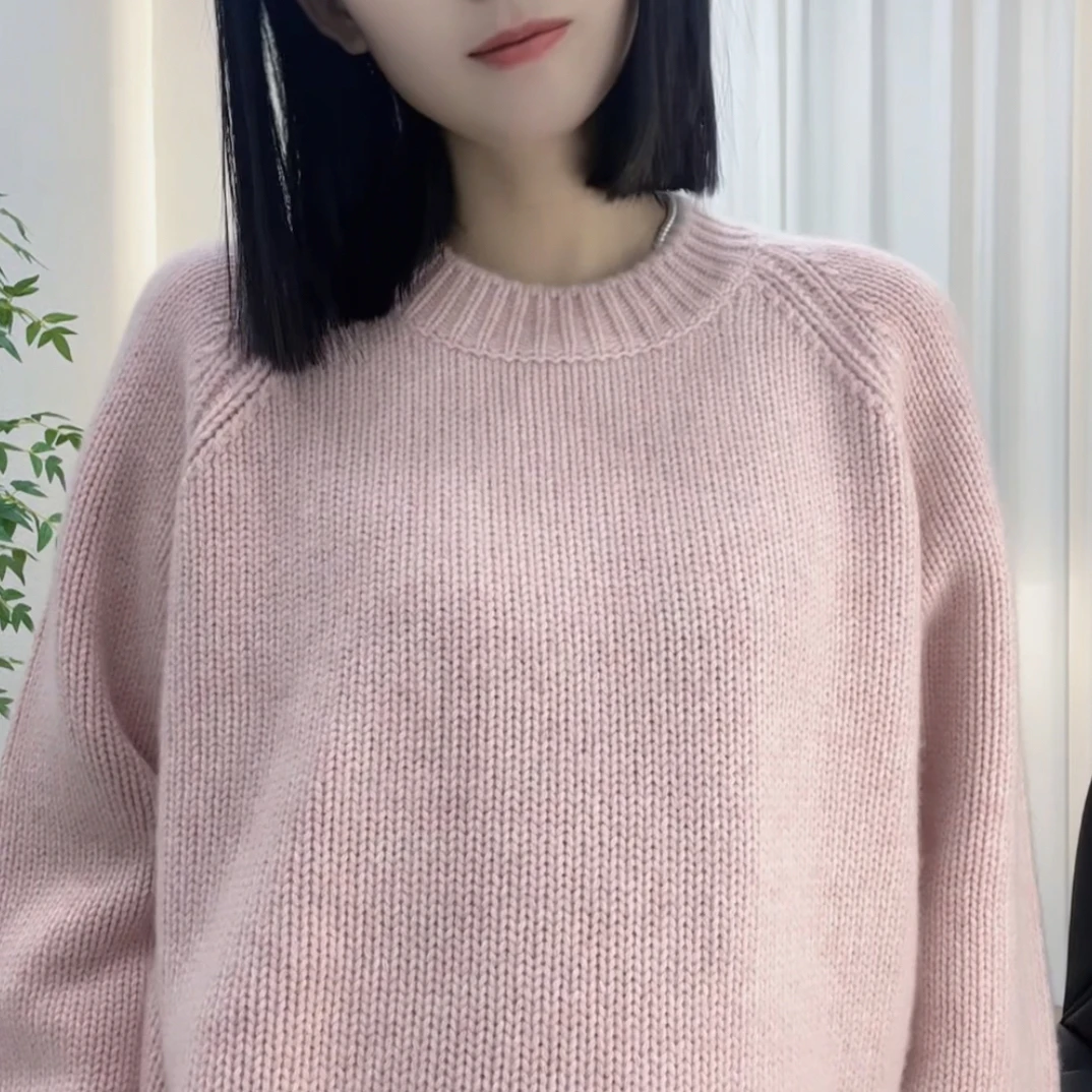 100纯山羊绒加厚圆领宽松简约套头毛衣