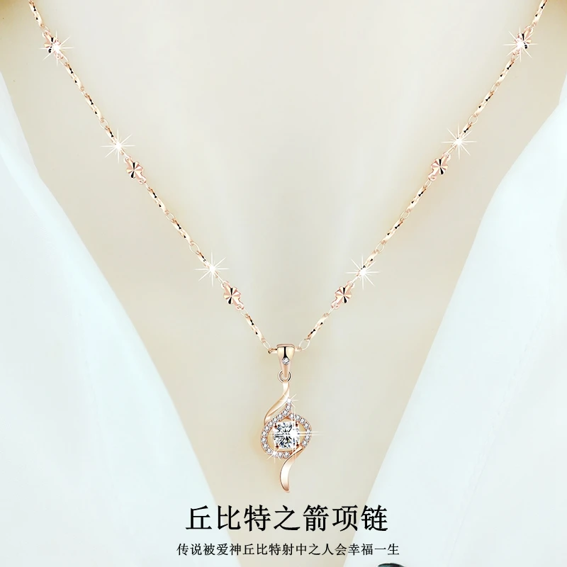 坠链均足银合成锆石 999纯银度18k玫瑰金项链女送女友情人节礼物