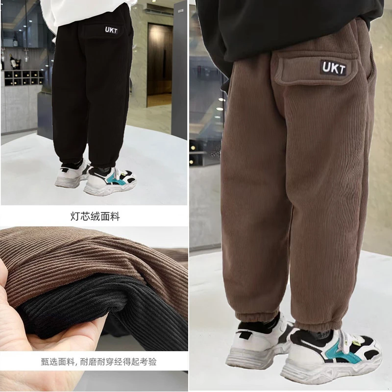 加绒男童裤子冬季保暖儿童休闲裤宝宝绒束脚裤外穿灯芯绒工装长裤