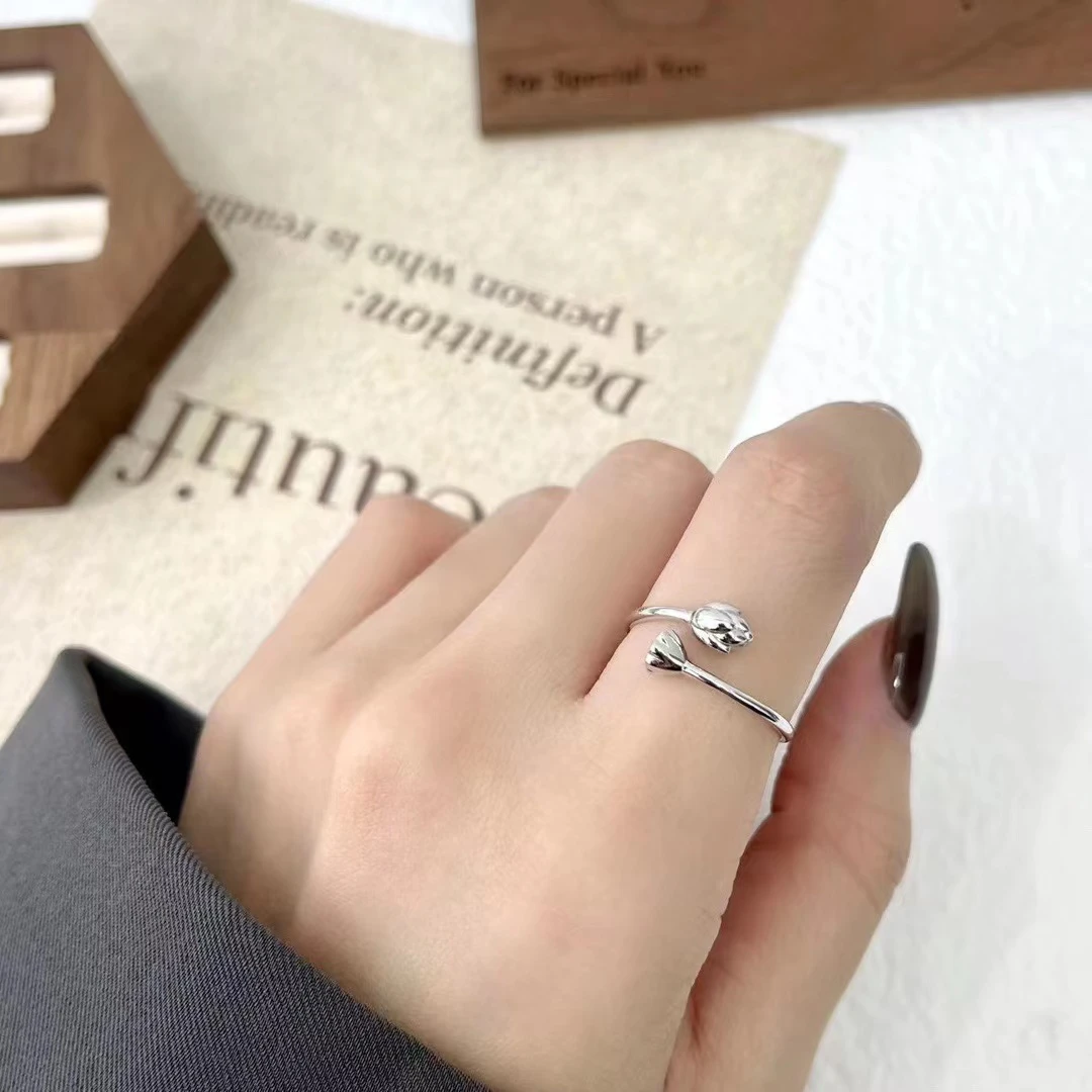 足银戒指 【两世欢戒指】缔结同心 足银990开口戒指约2.5g设计感