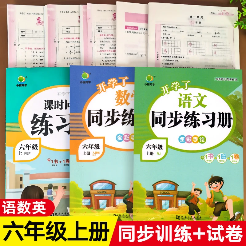 六年级上册语文数学英语同步练习册全套语数英课本同步练习小学人