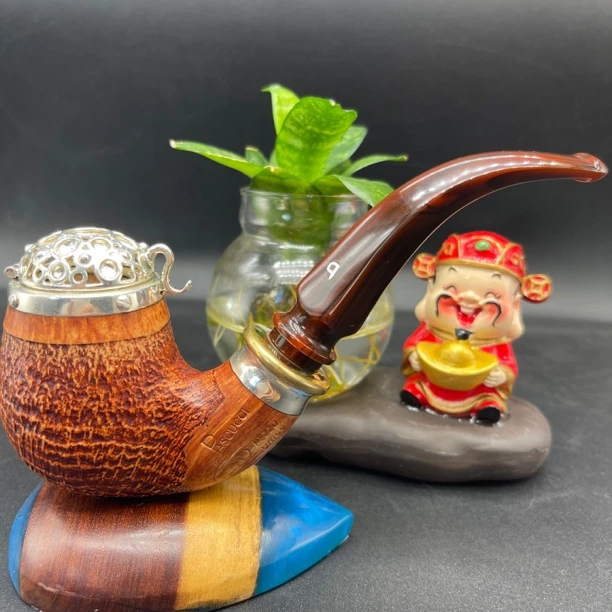 意大利帕斯库奇三银圈石楠木喷砂水波纹手工烟斗烟具尽显贵族气质