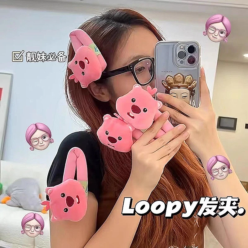 Loopy小海狸掰掰夹粉色可爱卡通少女心发夹刘海夹碎发夹后脑勺夹
