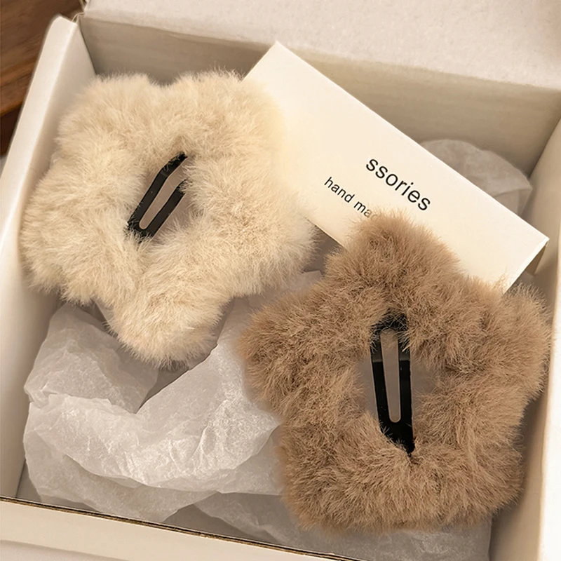 秋冬毛绒绒发夹刘海侧边夹女后脑勺碎发bb夹子星星发卡网红头饰