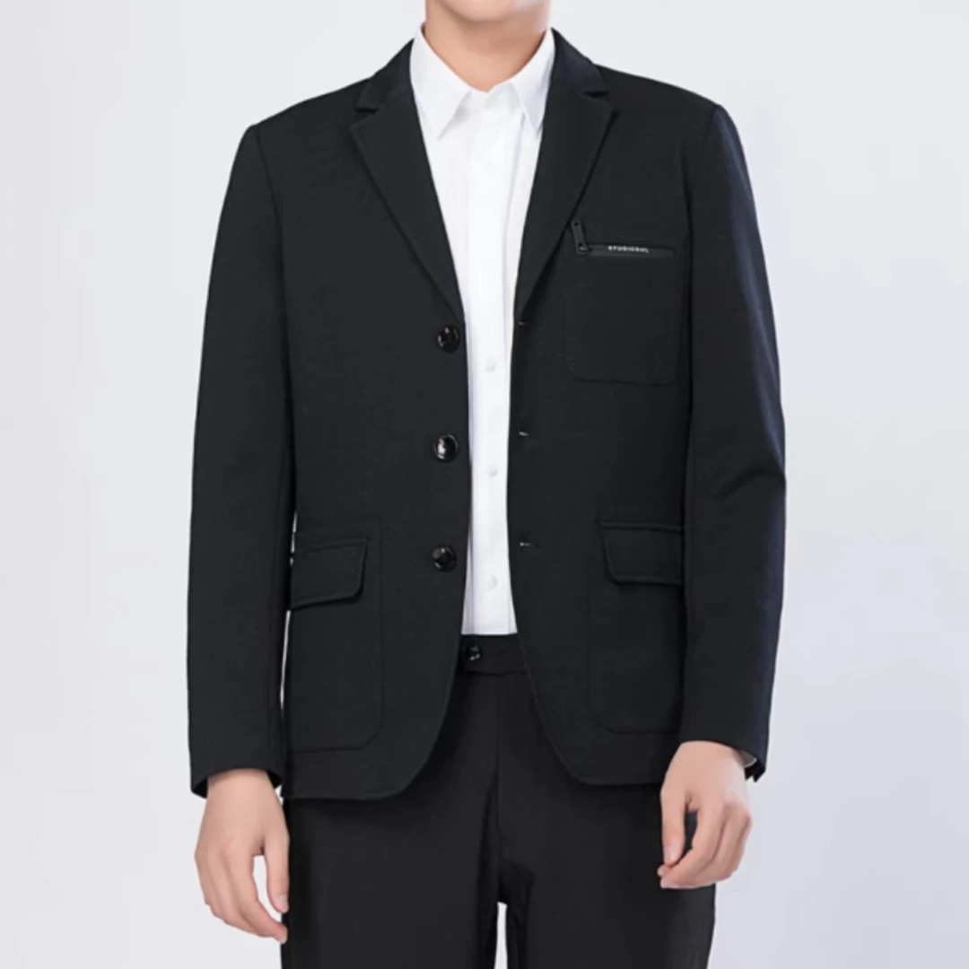 秋冬男士合体单排单扣西装领外套精致时尚羊毛呢子男装休闲服005