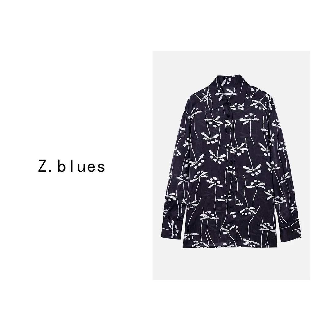 Z.blues【暖日杨柳】夏季衬衣时尚气质印花长袖衬衫上衣女YZXP8008
