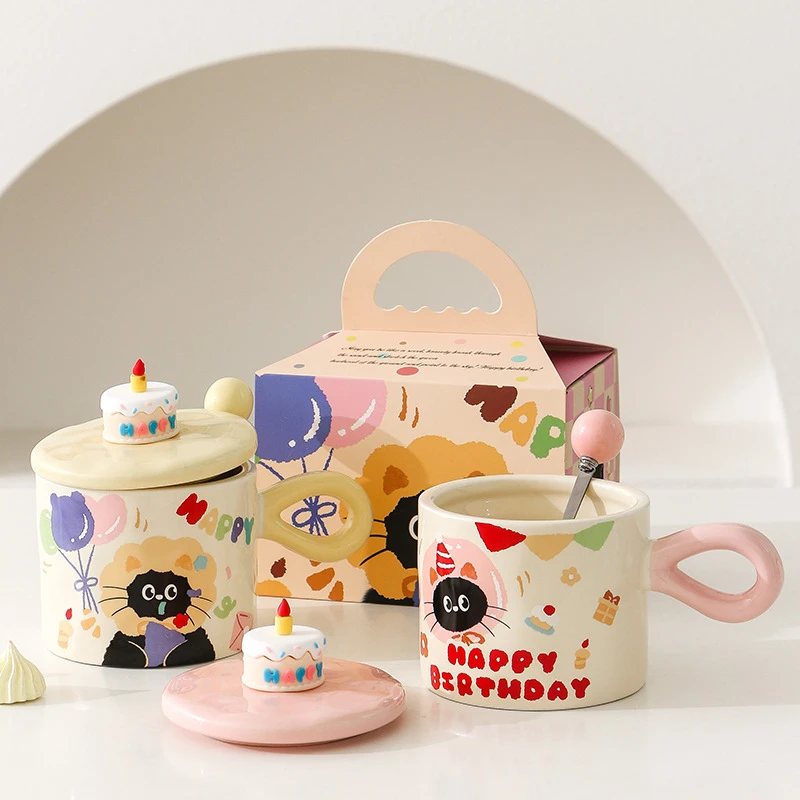 韩式ins创意陶瓷马克杯带盖勺男女生朋友生日小礼物家用喝水杯子