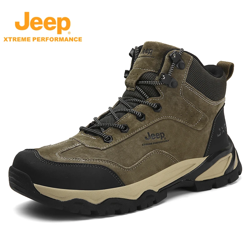 JEEP/吉普真皮耐磨秋冬户外运动大码男士休闲加绒加厚徒步登山鞋