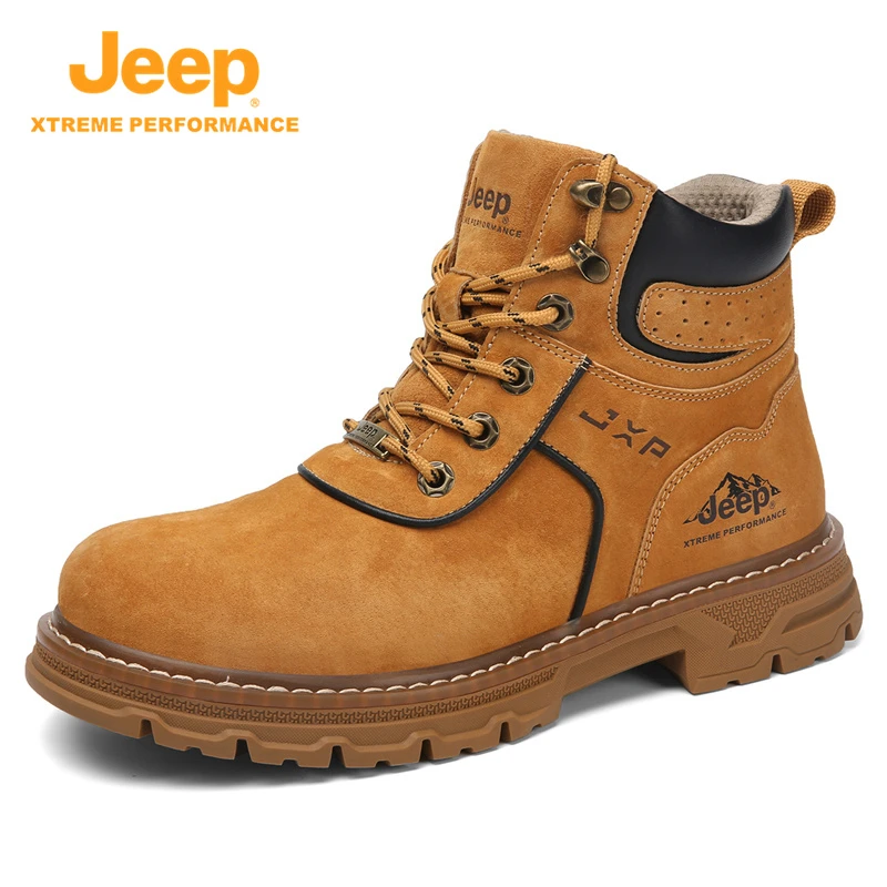 JEEP/吉普秋季耐磨高帮真皮工装靴男士户外休闲复古英伦风大黄靴