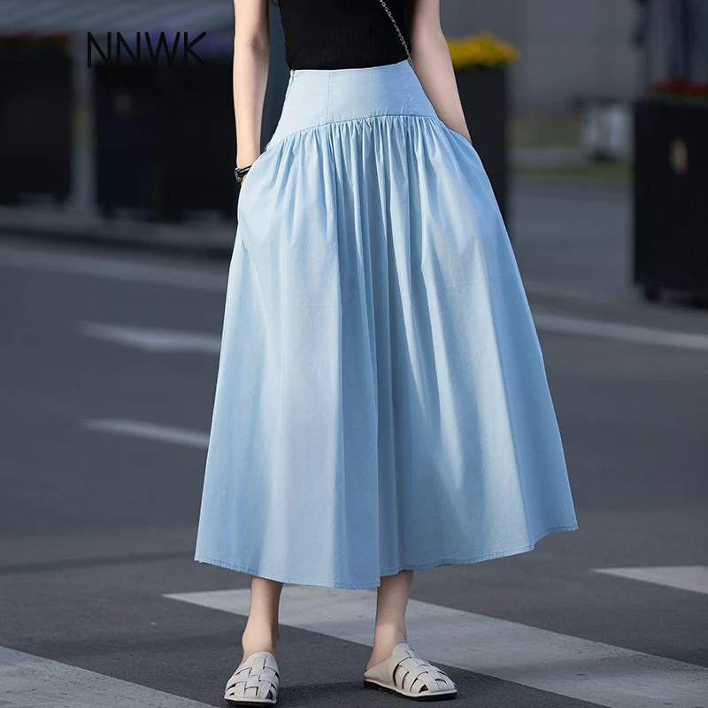 浅蓝色垂感显瘦半身裙女款爆款2025夏季新款A字裙中长款高腰百搭