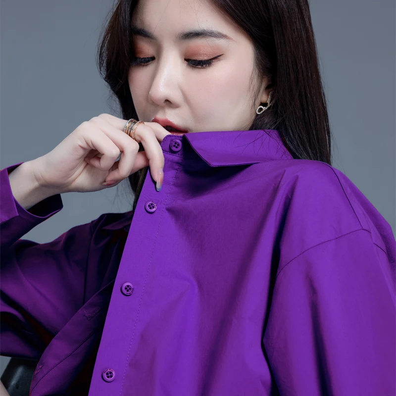 紫色长袖衬衫女春秋季2025新款法式衬衣女上衣独特别致小衫小个子