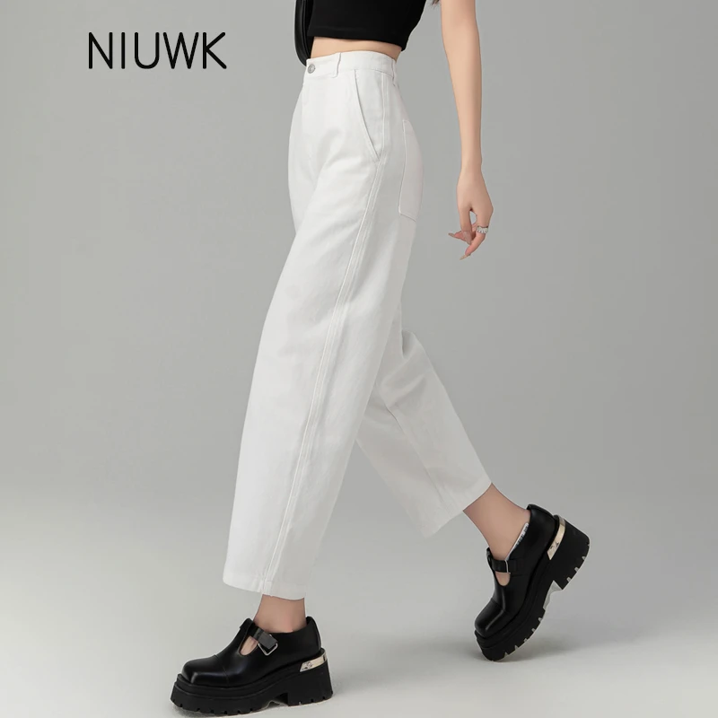 白色牛仔裤女夏天裤子爆款2025新款宽松显瘦直筒烟管小个子九分裤