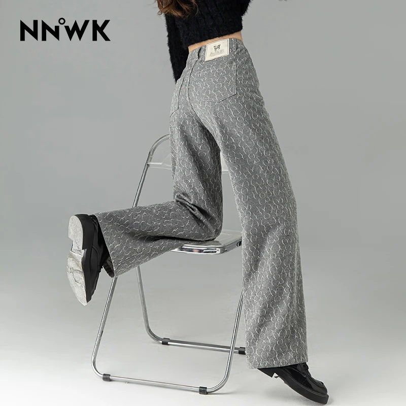 复古风高档提花牛仔裤直筒裤子女款爆款2025新款夏季窄版阔腿裤女