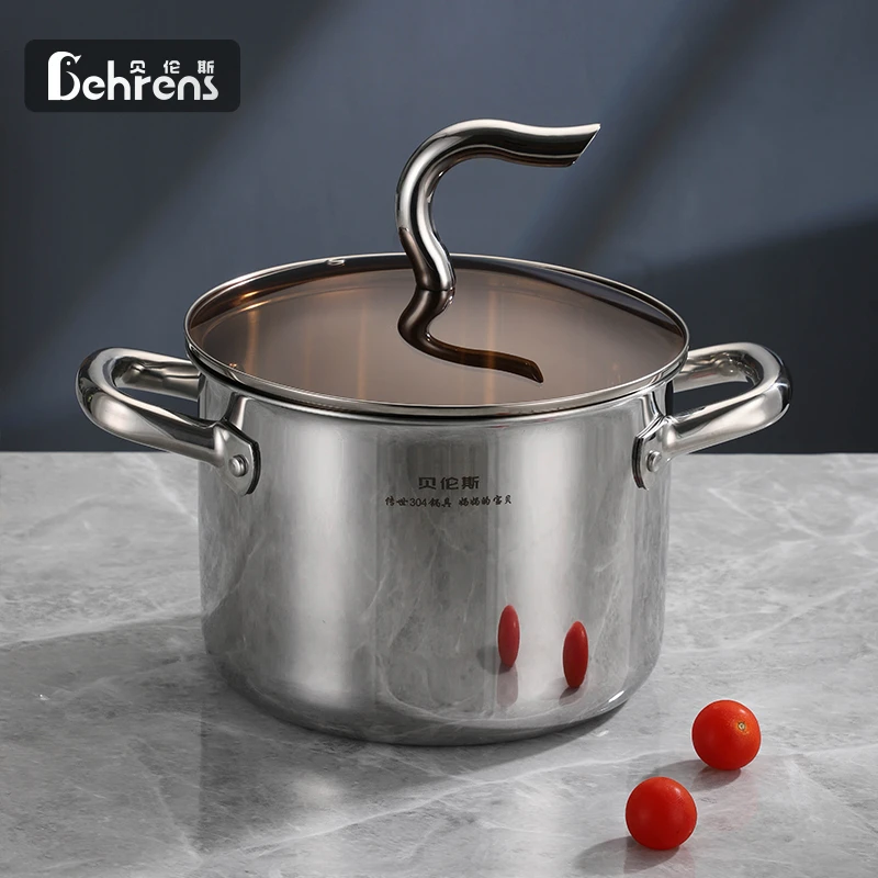 贝伦斯传世三层钢汤锅24cm 煲汤锅、煮面锅 304加厚加深大容量