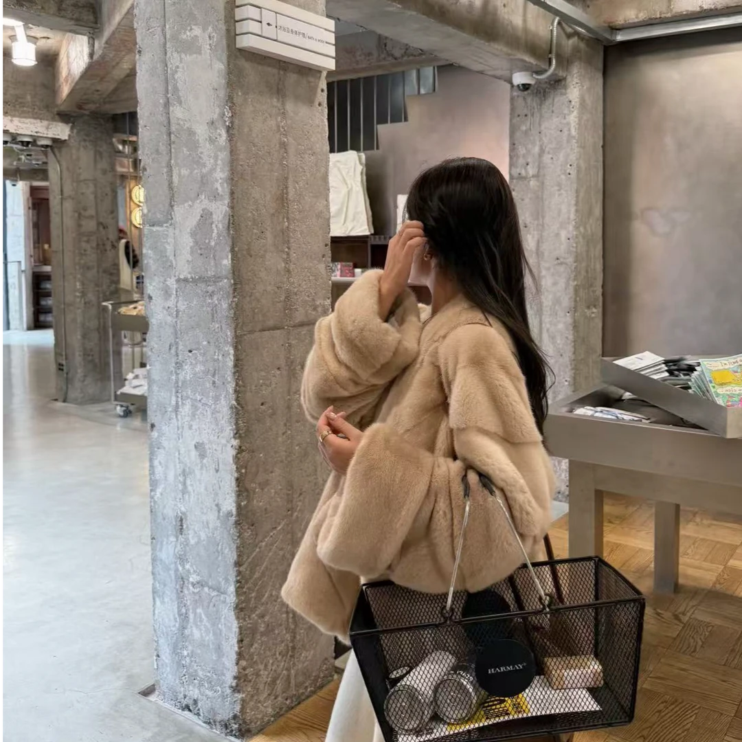 SMALL E【奶fufu】韩系短款气质时尚加棉毛毛外套秋冬外套