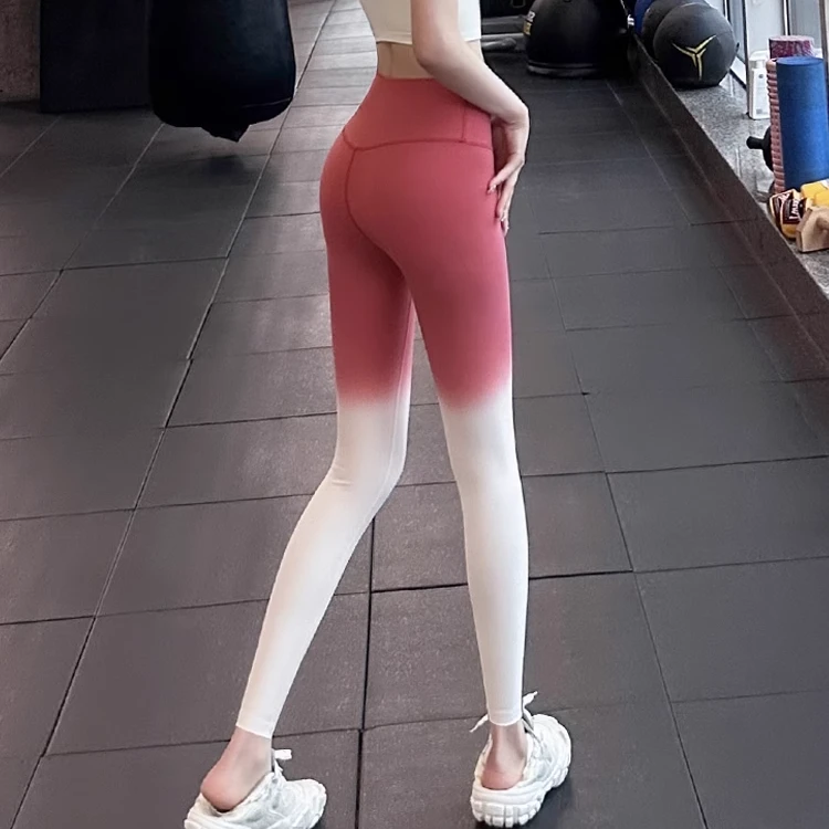 渐变色高级感瑜伽裤女高腰提臀磨毛速干紧身弹力跑步运动健身裤