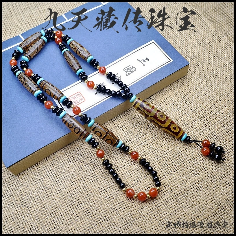 天然藏式玛瑙三九眼珠项链复古毛衣链时尚简约百搭项坠男女款挂坠
