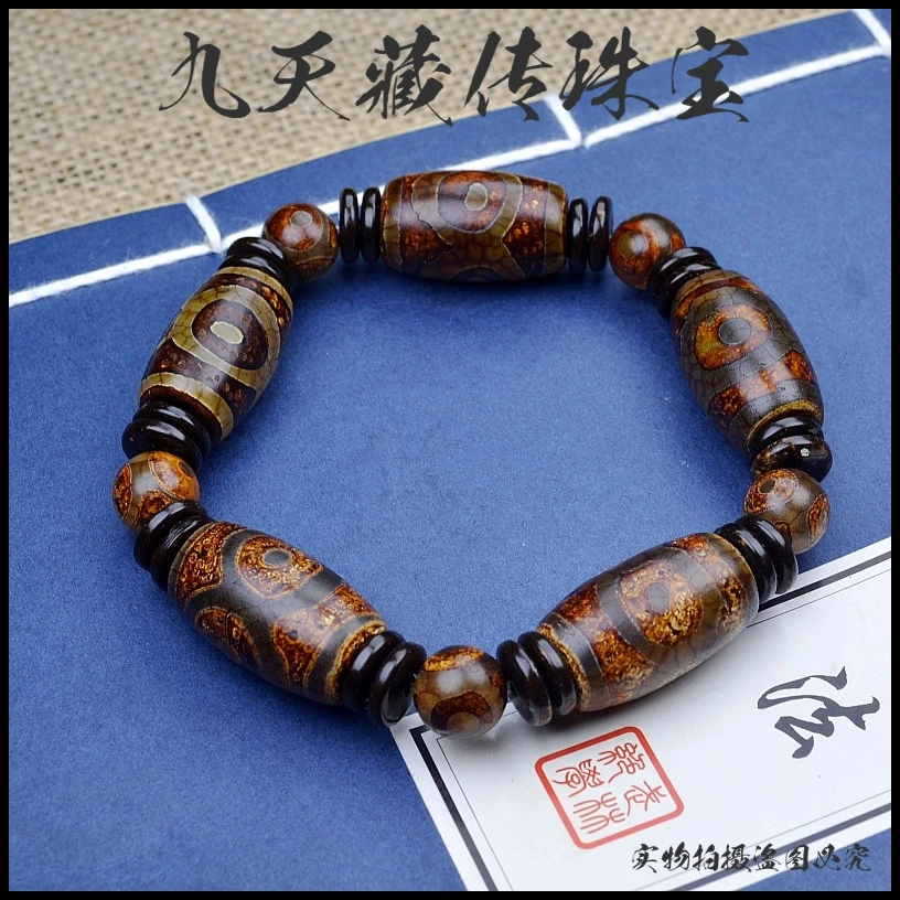 天然藏式玛瑙三眼手链男女款时尚简约百搭手串民族风手工雕刻手饰