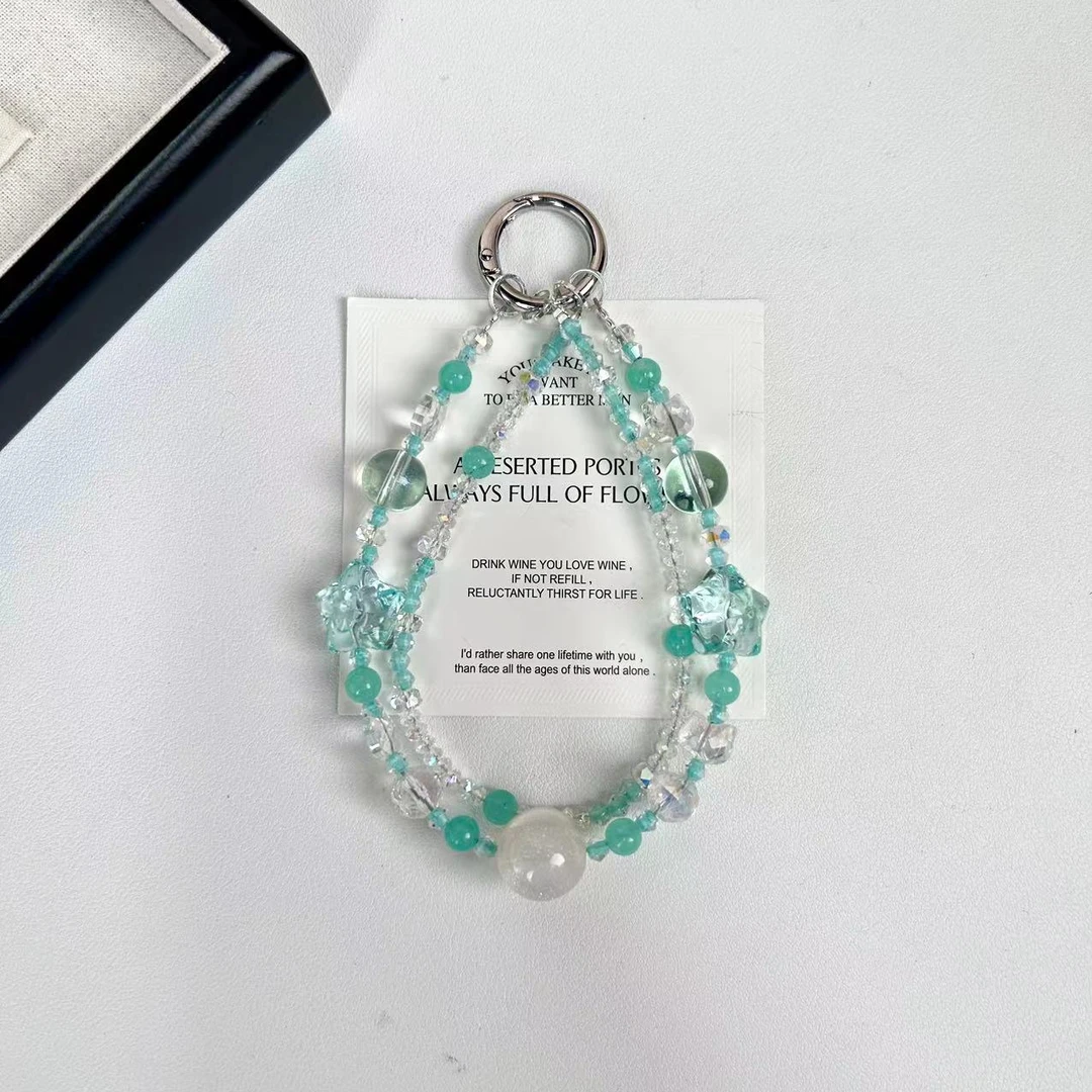 秋冬新款DIY手作Z9D-1073宝绿冰透糖纸五角星手机链