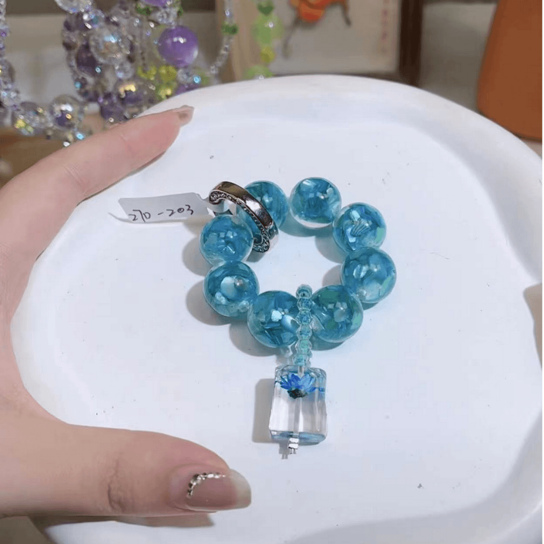 DIY手作Z7D- 203蓝色贝壳干花吊坠手捻手机链