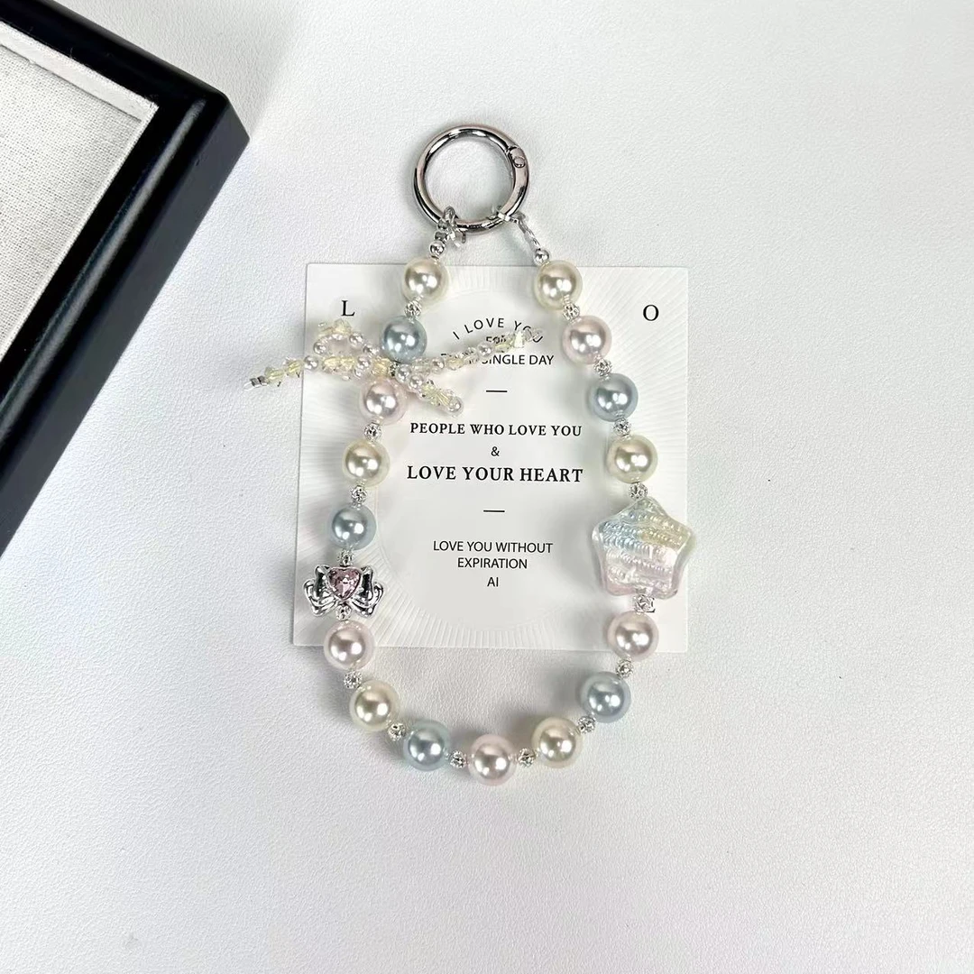 秋冬新款DIY手作Z9D-1034粉黄蓝三色五角星蝴蝶结手机链