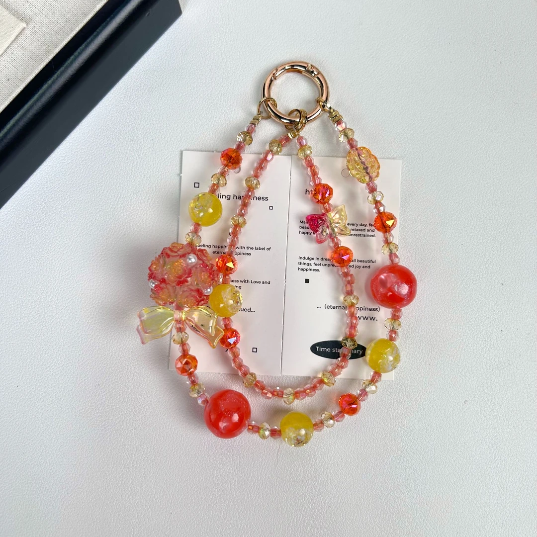 秋冬新款DIY手作Z9C-993橘黄花球双链手机链