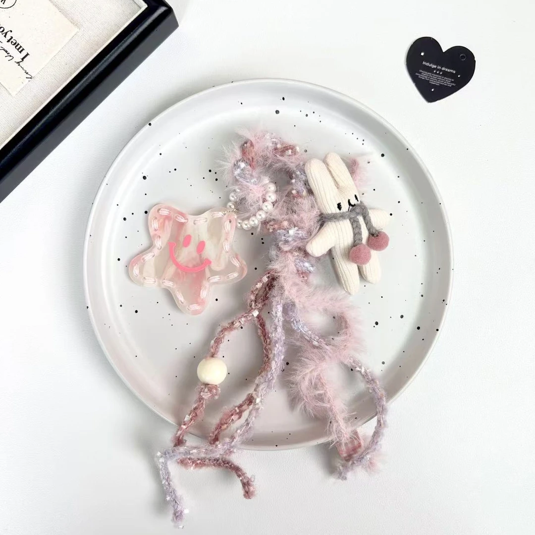 秋冬新款DIY手作F10D-1228粉色星星兔子包挂手机链